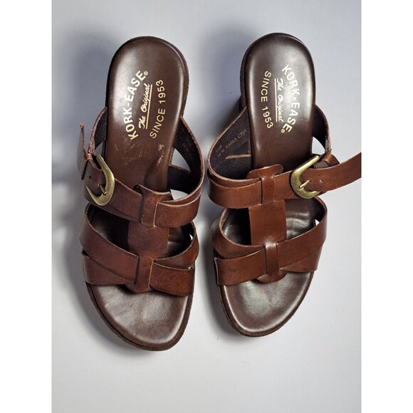 Kork-Ease Beatrice Brown Leather Strappy Wedge Platform Sandals Clogs Size 7/39 - Picture 2 of 11